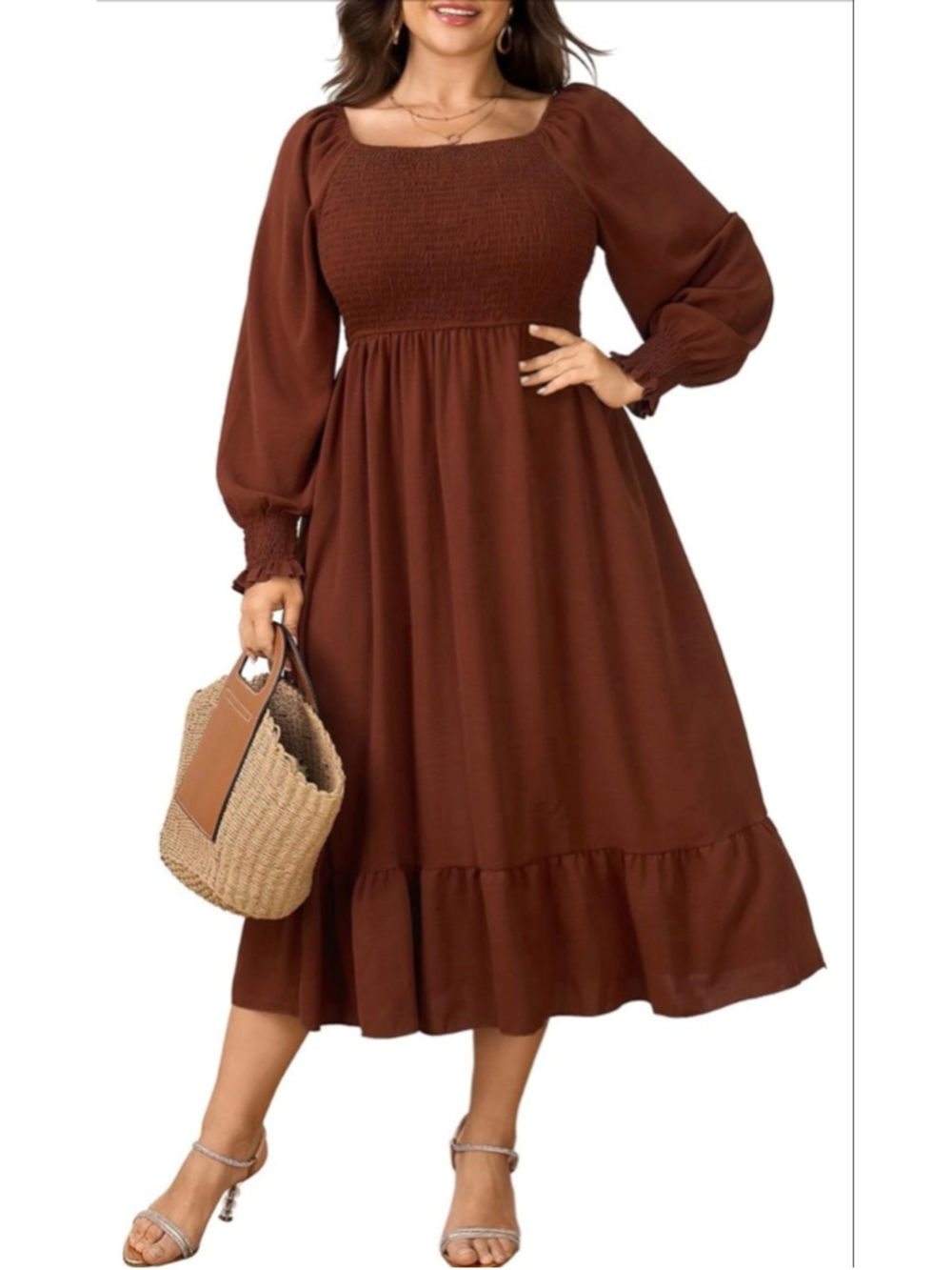 NEW Plus Size Maxi Dress Long Sleeve Square Neck Dress Casual 3X - Picture 2 of 6
